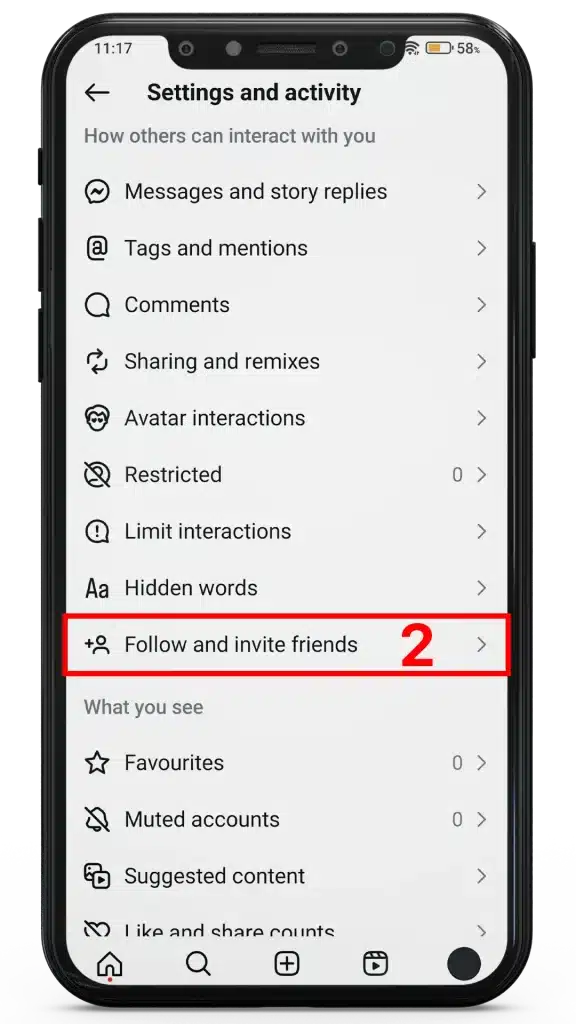 دنبال کردن یا دعوت دوستان